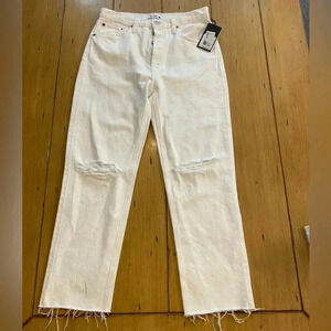 Re/Done Womens High Rise Straight Leg Frayed Hem Cotton 70s Stove Pipe 28 waist